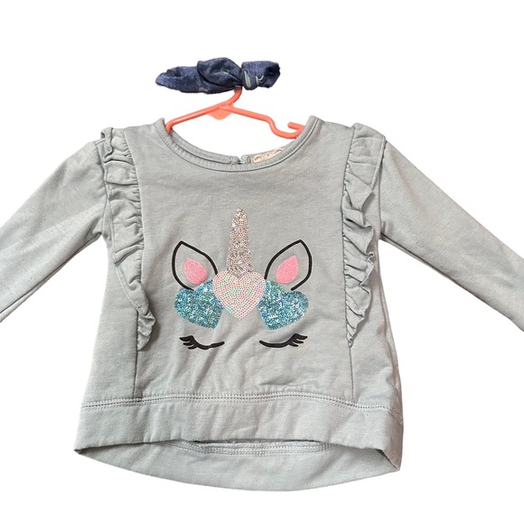 Btween 18 months girls 3 piece set sweater sweats and headband blue with unicorn - Picture 2 of 9